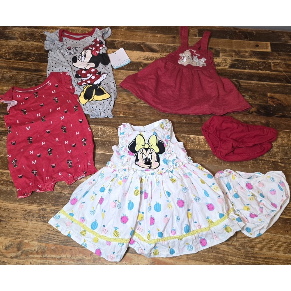 Baby Girl Size 3-6Mo DISNEY Bundle 6 pc Lot Minnie Mouse Romper Outfit Dress Lot